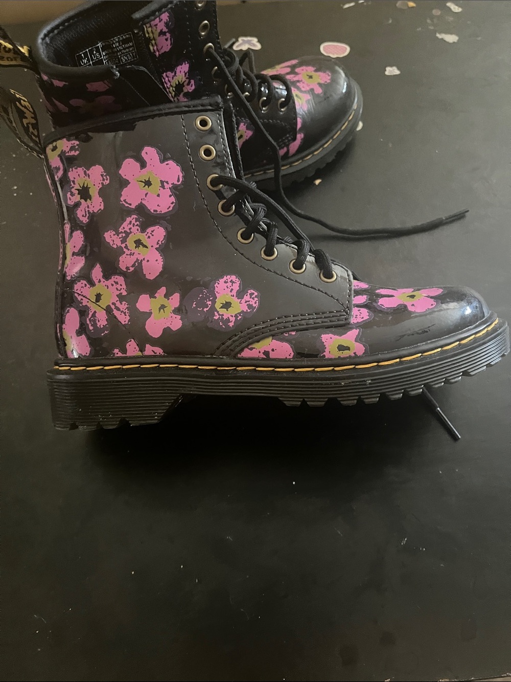 Dr. Martens Black Boots with Pink Floral Print